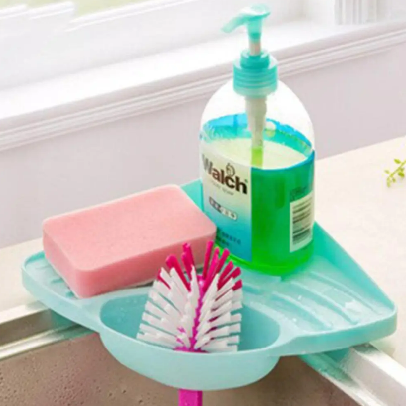 Organizator de colt pentru chiuveta, Zola®, cu scurgere, din plastic, prindere cu ventuza, verde Organizator de colt pentru chiuveta, Zola®, cu scurgere, din plastic, prindere cu ventuza, verde